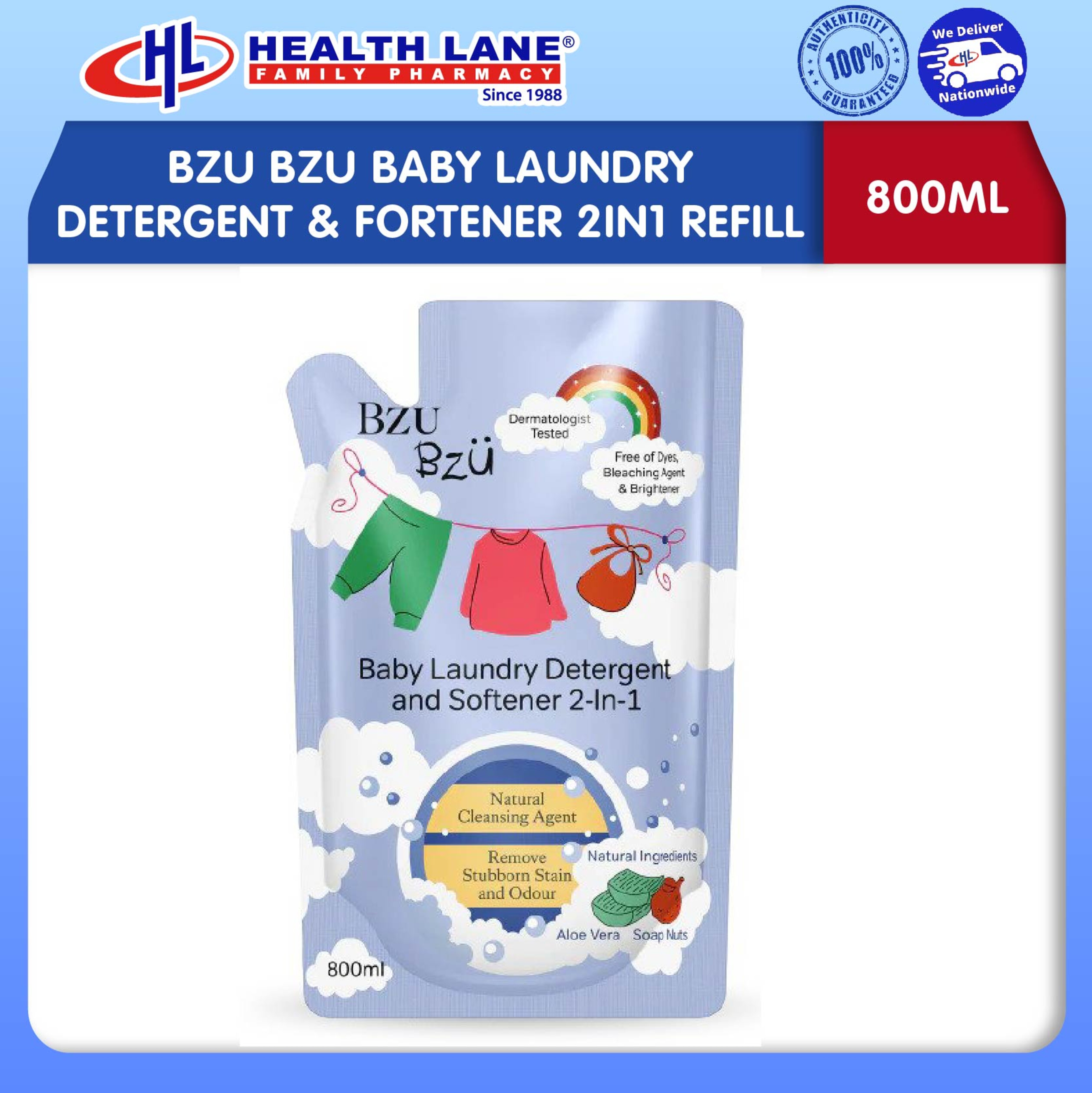 BZU BZU BABY LAUNDRY DETERGENT & FORTENER 2IN1 REFILL (800ML)